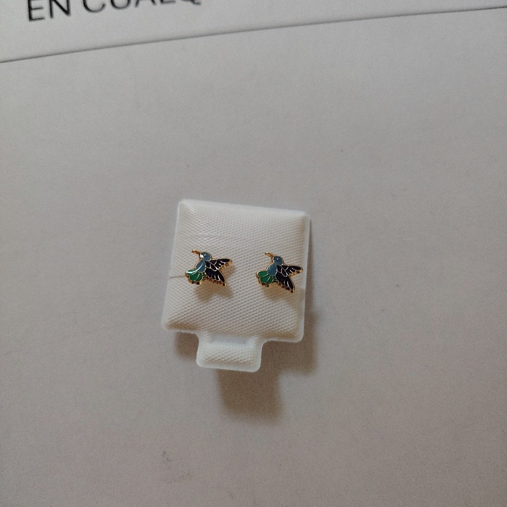 BROQUELES BROQUEL FIG COLIBRI ESMALTE AZUL 14K 0.2138 GR (NUEVO)