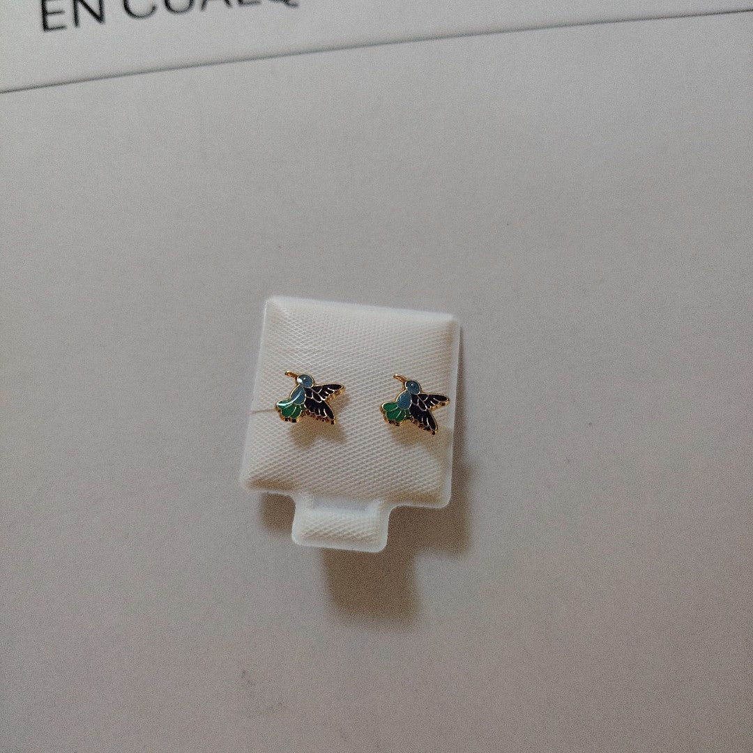 BROQUELES BROQUEL FIG COLIBRI ESMALTE AZUL 14K 0.2138 GR (NUEVO)