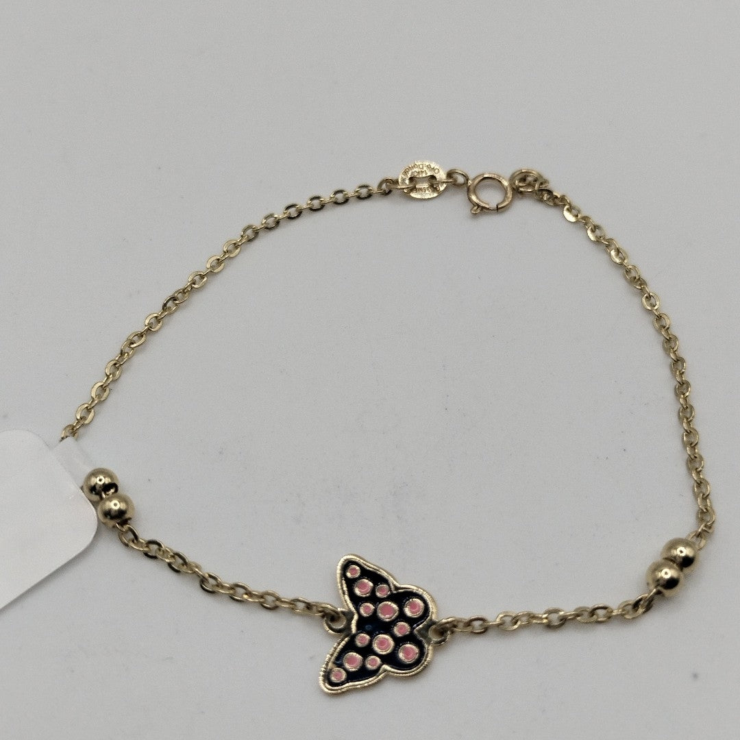 PULSERA TEJIDO ESPECIAL MARIPOSA CON ESMALTE 14K 18 CM 1.8 GR (NUEVO)