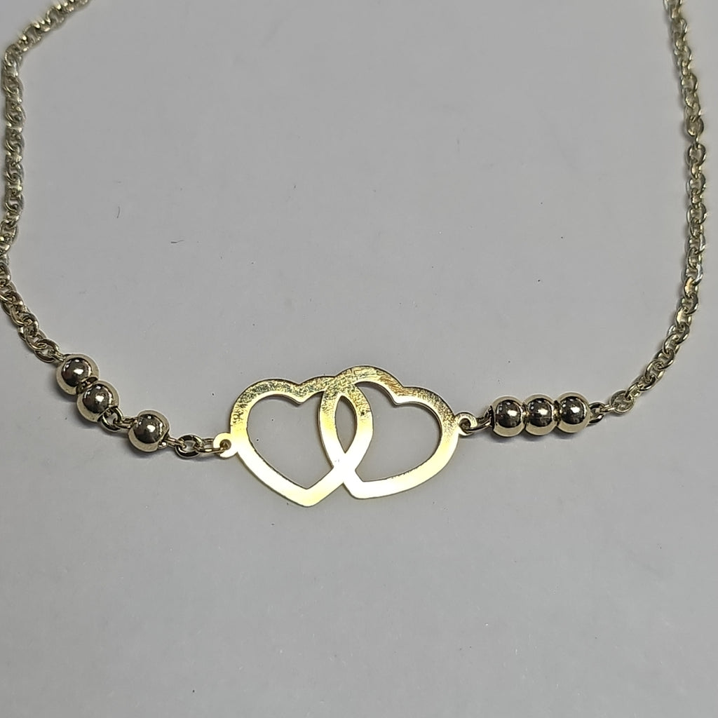 PULSERA TEJIDO ESPECIAL C CORAZONES 14K 18 CM 1.7 GR (NUEVO)
