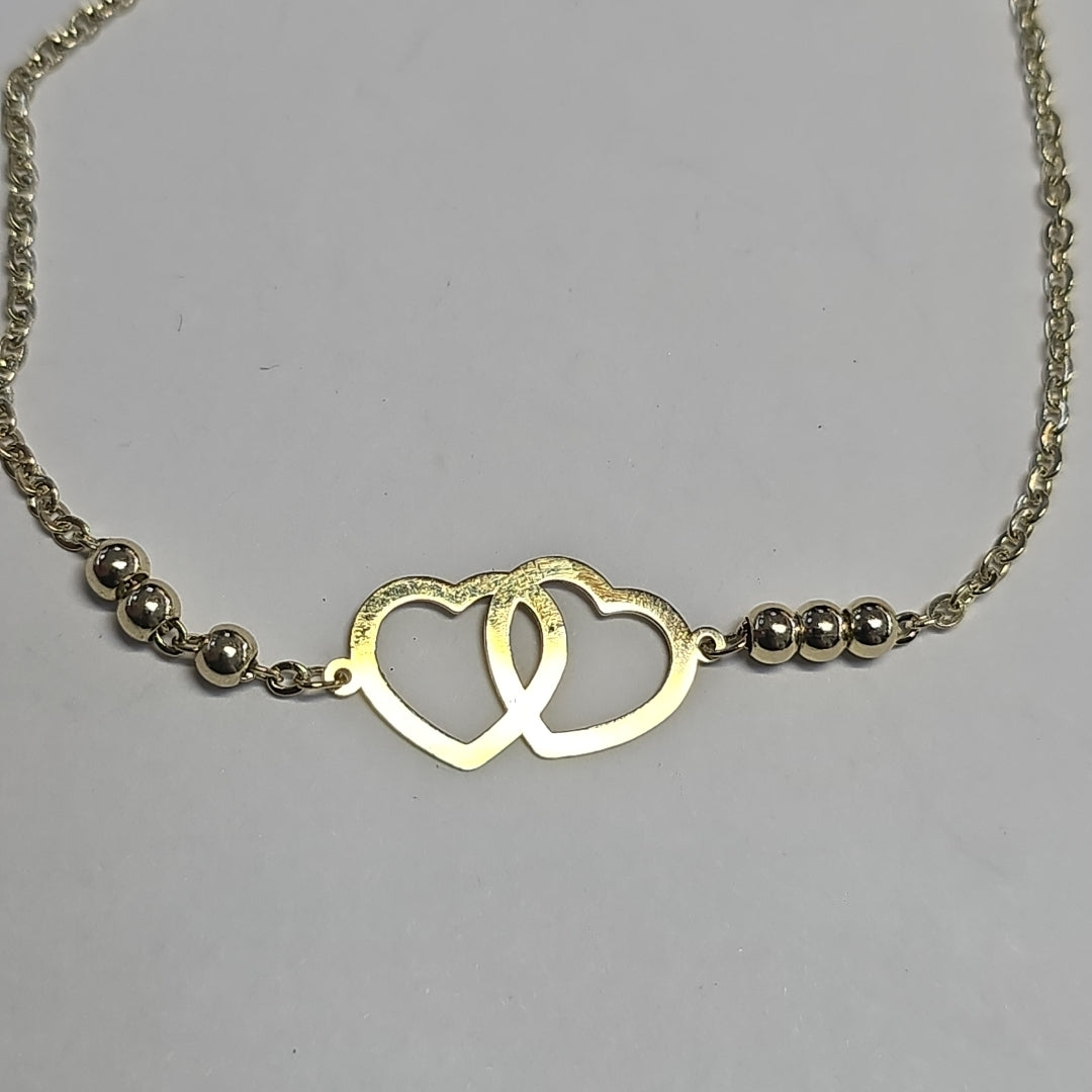 PULSERA TEJIDO ESPECIAL C CORAZONES 14K 18 CM 1.7 GR (NUEVO)