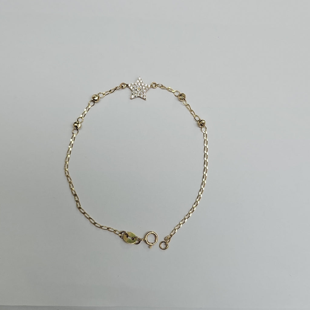 PULSERA ESPECIAL CON ESTRELLA Y CIRCONIAS 14K 18 CM 1.4 GR (NUEVO)