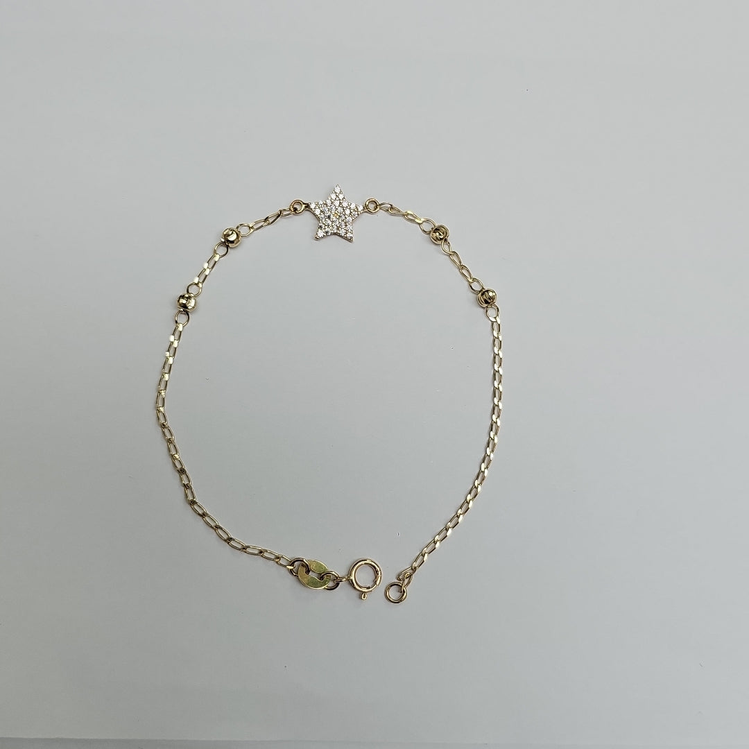 PULSERA ESPECIAL CON ESTRELLA Y CIRCONIAS 14K 18 CM 1.4 GR (NUEVO)