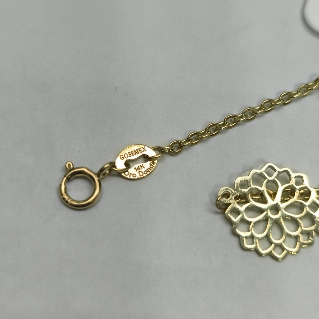 PULSERA TEJIDO ESPECIAL CON MANDALA 14K 18 CM 1.3 GR (NUEVO)