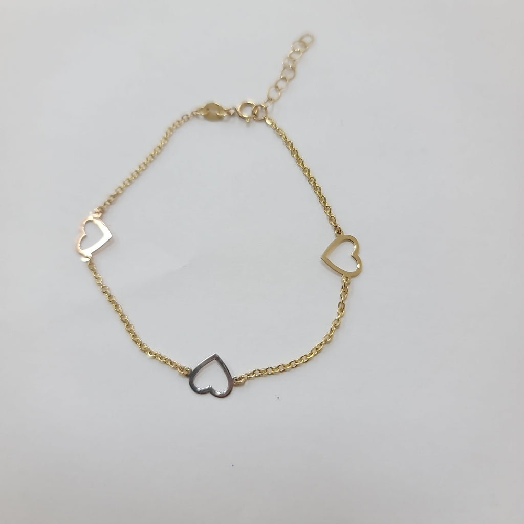 PULSERA ESPECIAL CON CORAZONES CONBINADOS 14K 18 CM 1.7 GR (NUEVO)