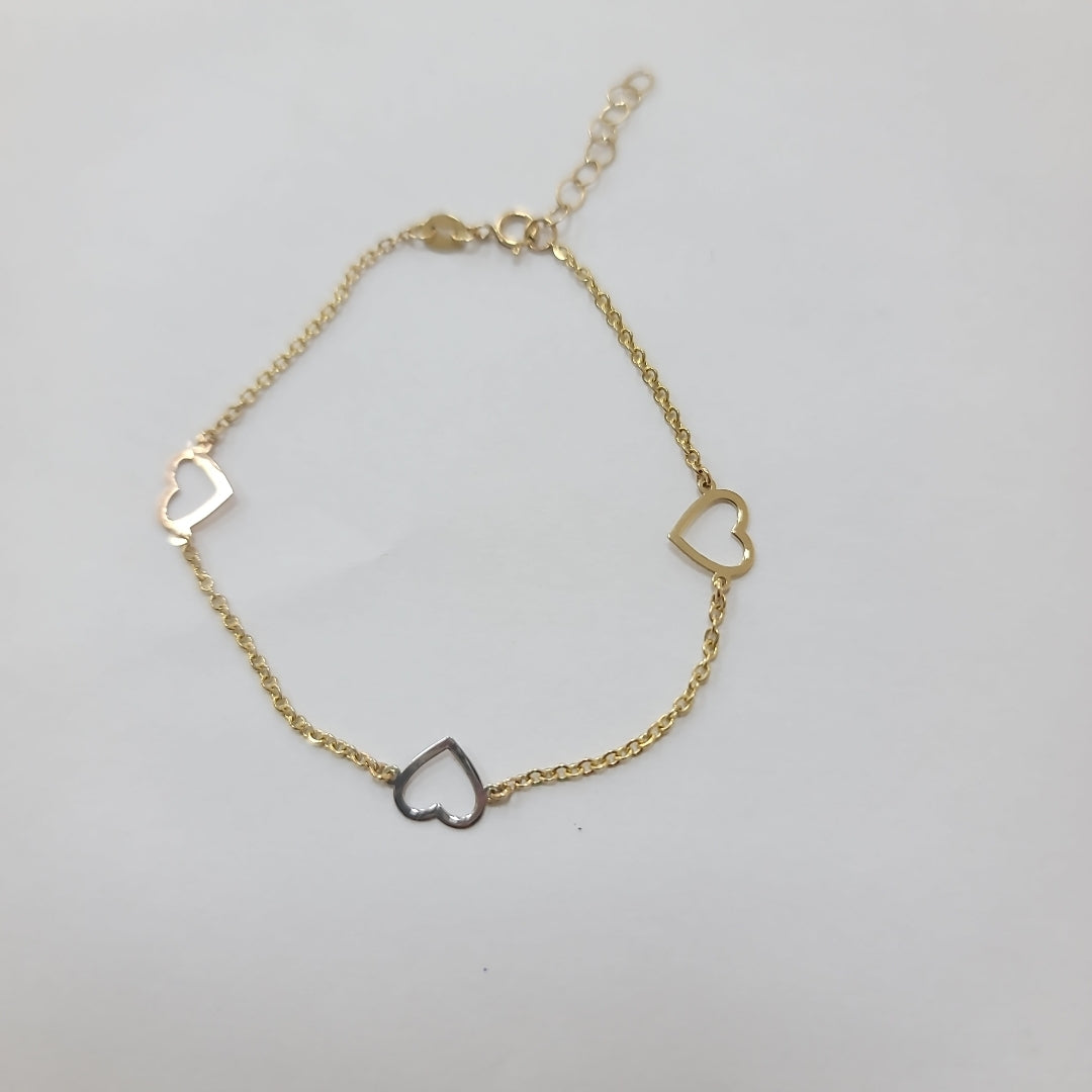 PULSERA ESPECIAL CON CORAZONES CONBINADOS 14K 18 CM 1.7 GR (NUEVO)