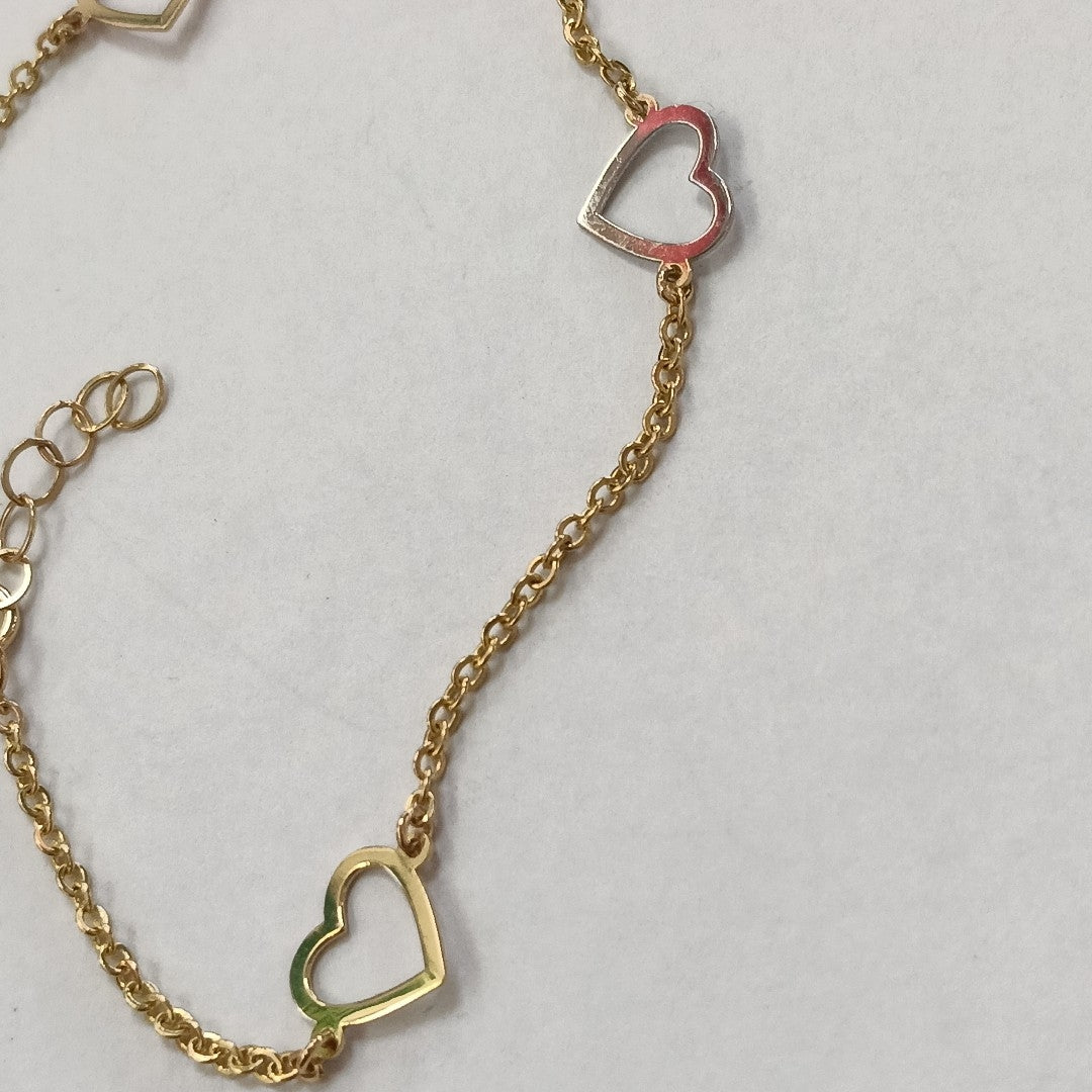 PULSERA ESPECIAL CON CORAZONES CONBINADOS 14K 18 CM 1.7 GR (NUEVO)