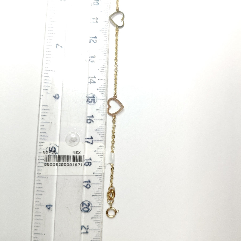 PULSERA ESPECIAL CON CORAZONES CONBINADOS 14K 18 CM 1.7 GR (NUEVO)