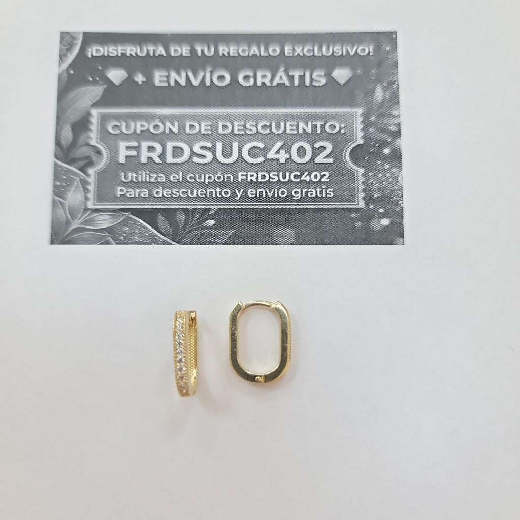 ARETES HUGGIES OVALADA C CIRCONIAS 14K 2.5 GR (NUEVO)