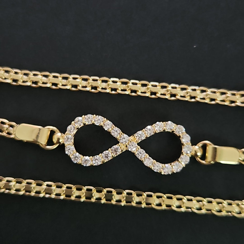 PULSERA TEJIDO ESPECIAL CON INFINITO Y CIRCONIAS 14K 18 CM 3.4 GR (NUEVO)