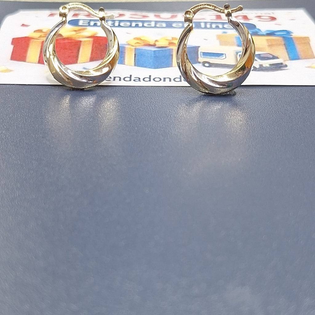 ARETES TEJIDO ARRACADA TRENZADA COMBINADA 14K 1.8 GR (NUEVO)