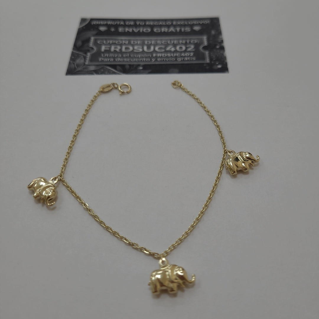 PULSERA ESPECIAL CON DIJES ELEFANTES 10K 18 CM 2.1 GR (NUEVO)