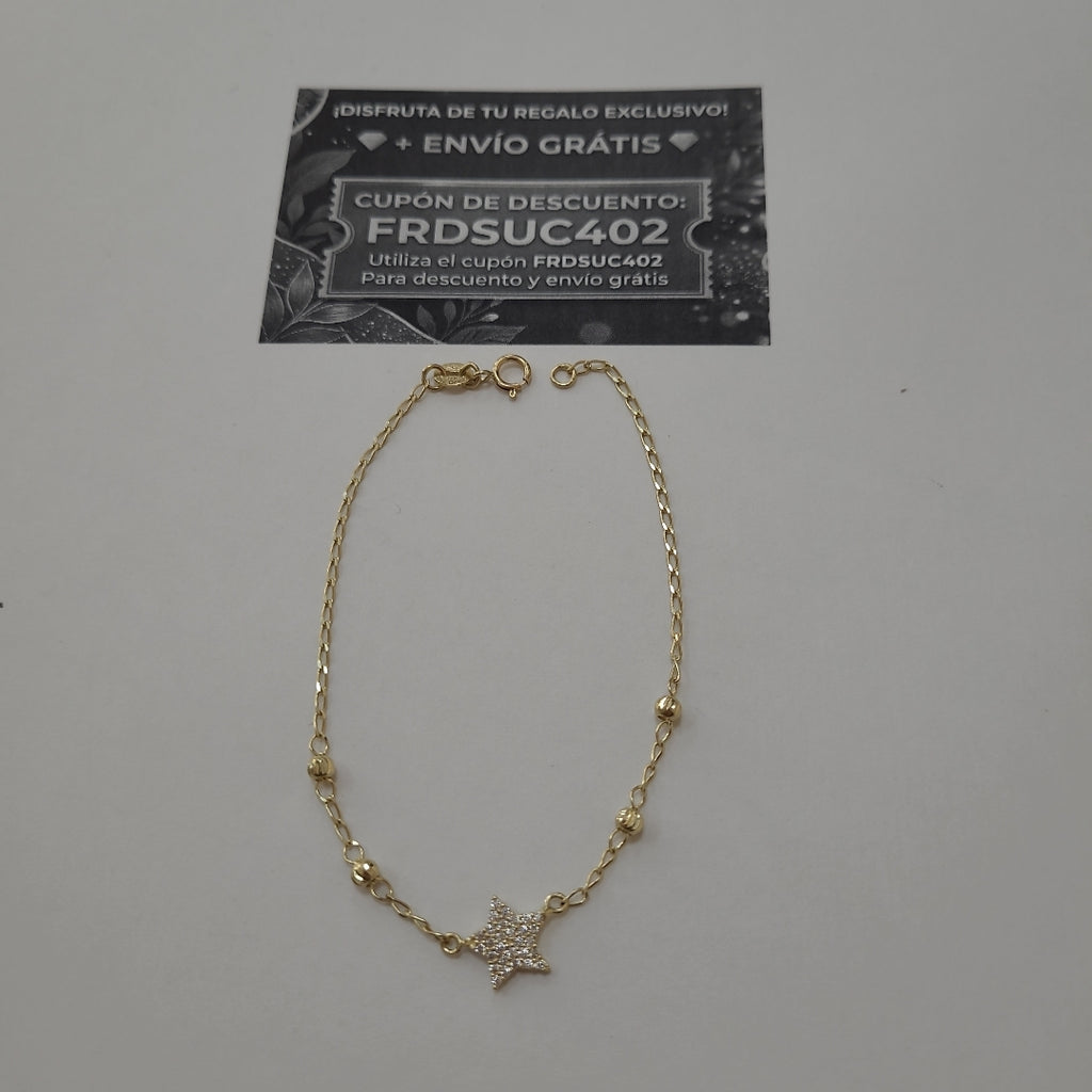 PULSERA ESPECIAL CON ESTRELLA Y CIRCONIAS 14K 18 CM 1.4 GR (NUEVO)