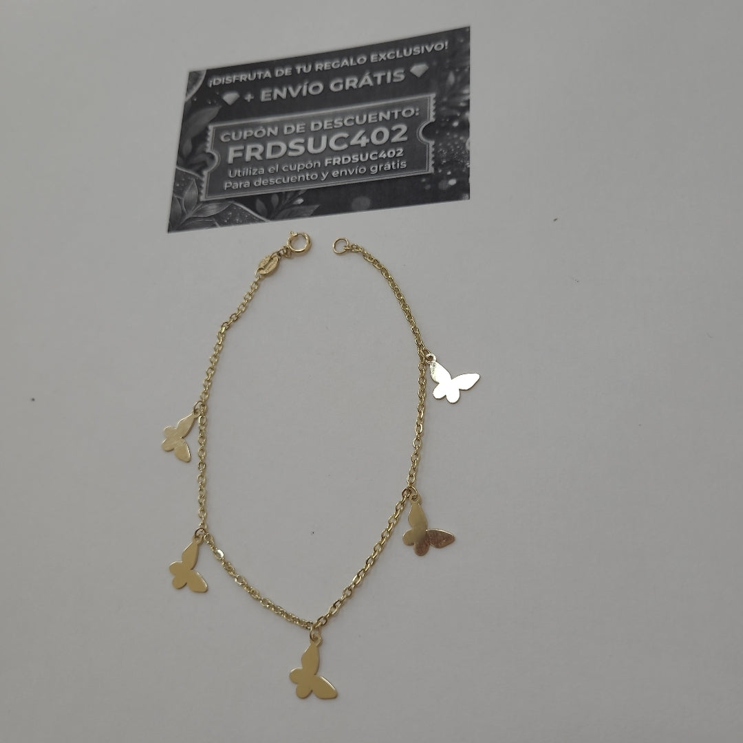 PULSERA ESPECIAL CON MARIPOSAS 14K 18 CM 2.1 GR (NUEVO)