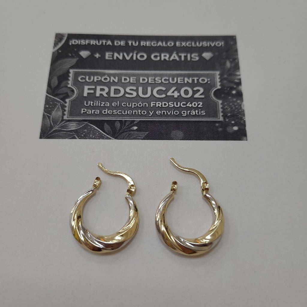 ARETES TEJIDO ARRACADA TRENZADA COMBINADA 14K 1.9 GR (NUEVO)