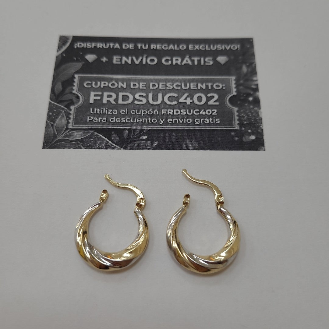 ARETES TEJIDO ARRACADA TRENZADA COMBINADA 14K 1.9 GR (NUEVO)