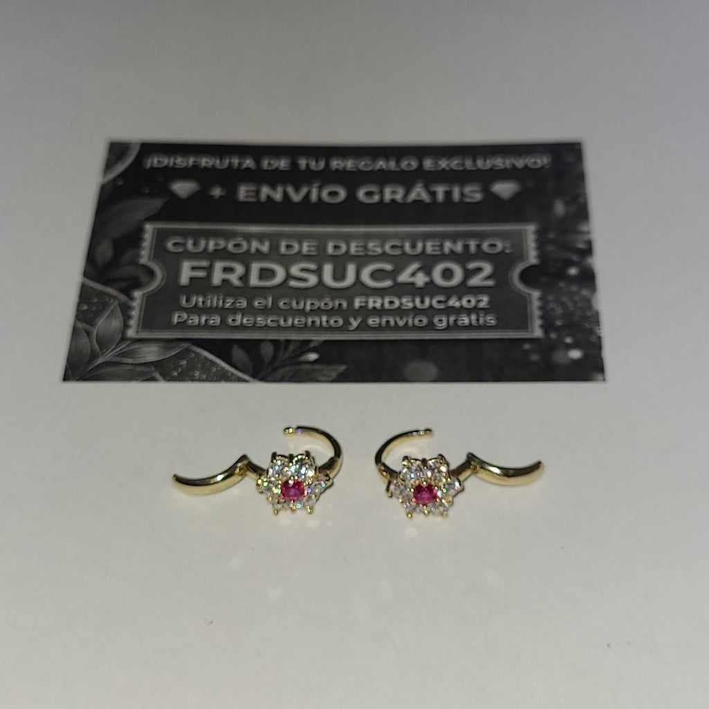 ARETES HUGGIES CON CIRCONIAS Y PIEDRA DE COLOR 14K 1.8 GR (NUEVO)