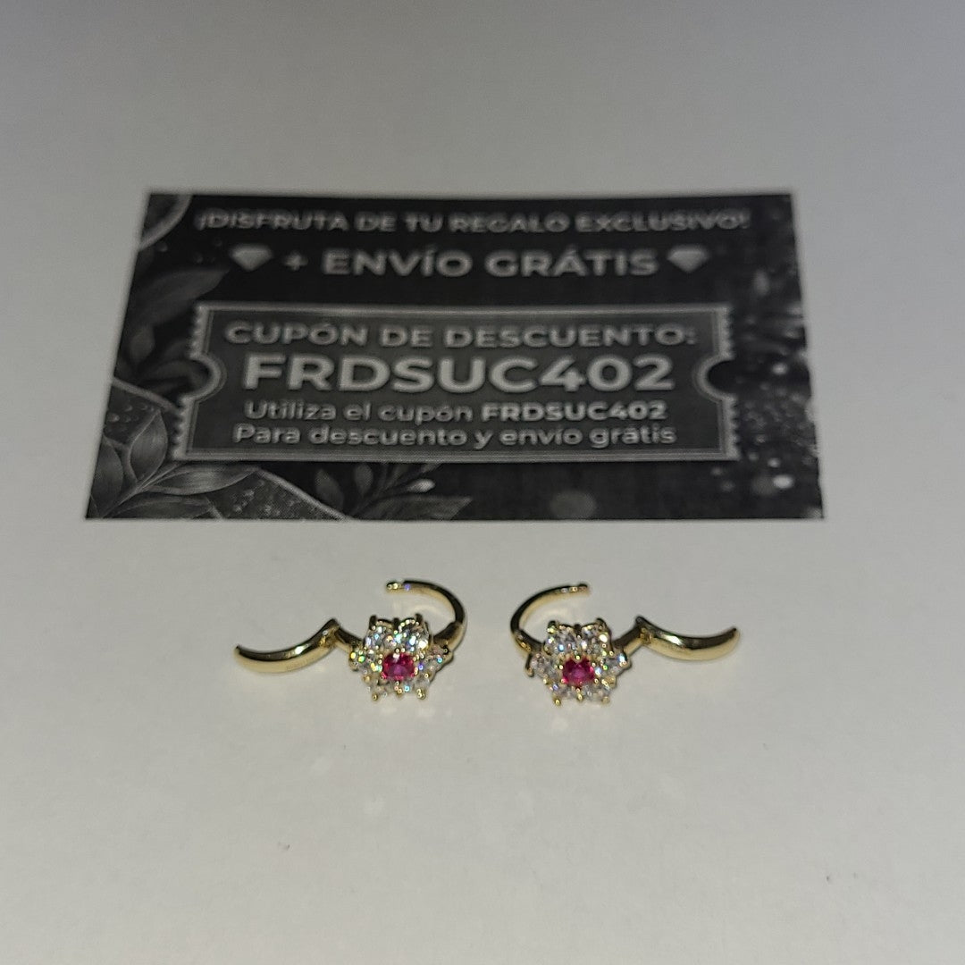 ARETES HUGGIES CON CIRCONIAS Y PIEDRA DE COLOR 14K 1.8 GR (NUEVO)