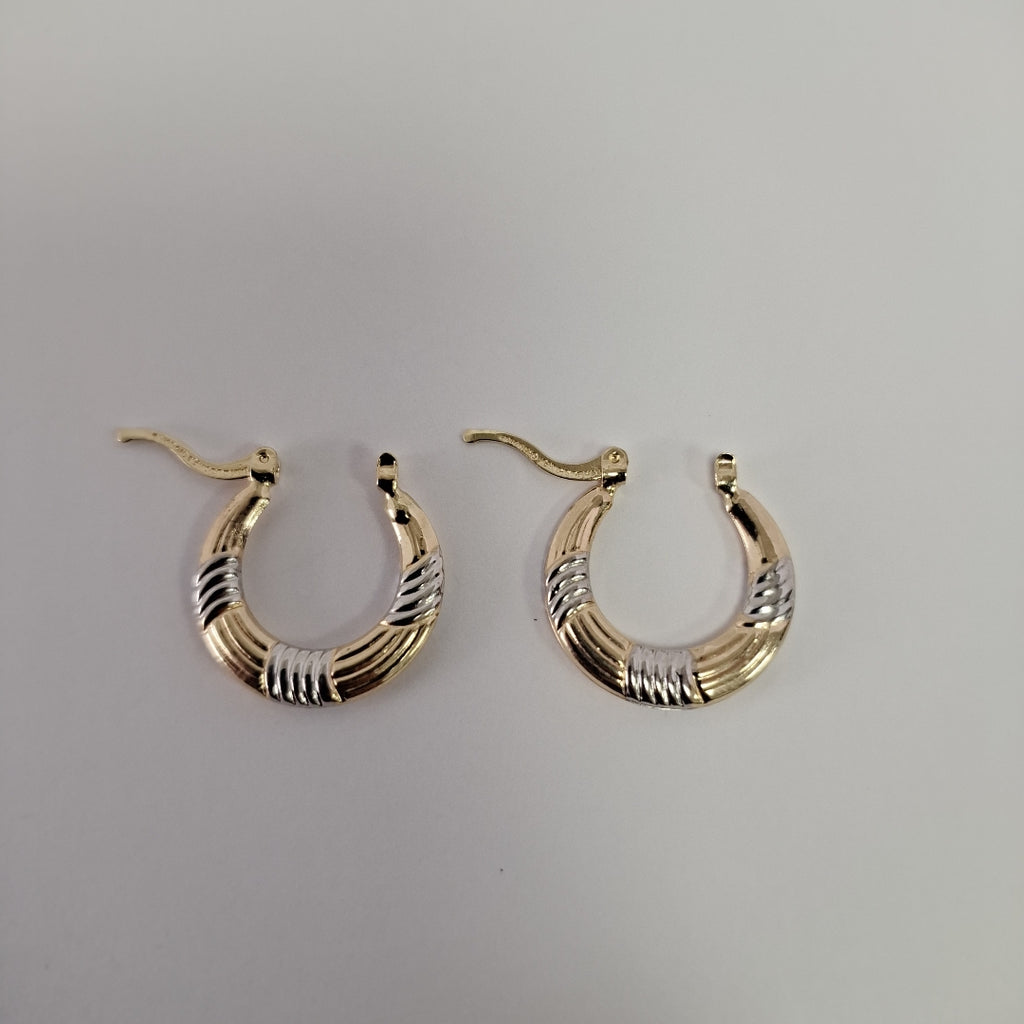 ARETES TEJIDO ARRACADAS COMBINADAS HUECAS 14K 2 GR (NUEVO)