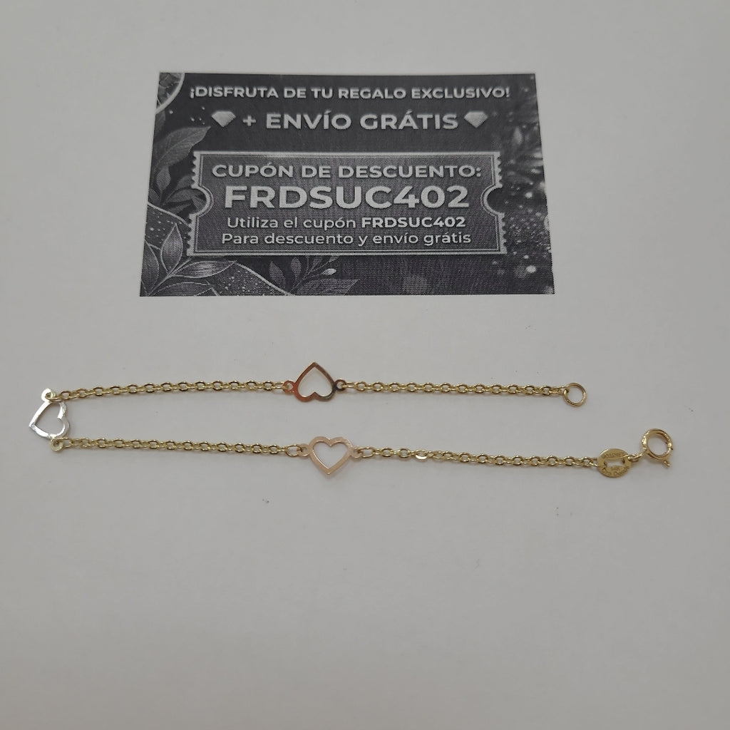 PULSERA ESPECIAL CON CORAZONES 14K 18 CM 1.2 GR (NUEVO)