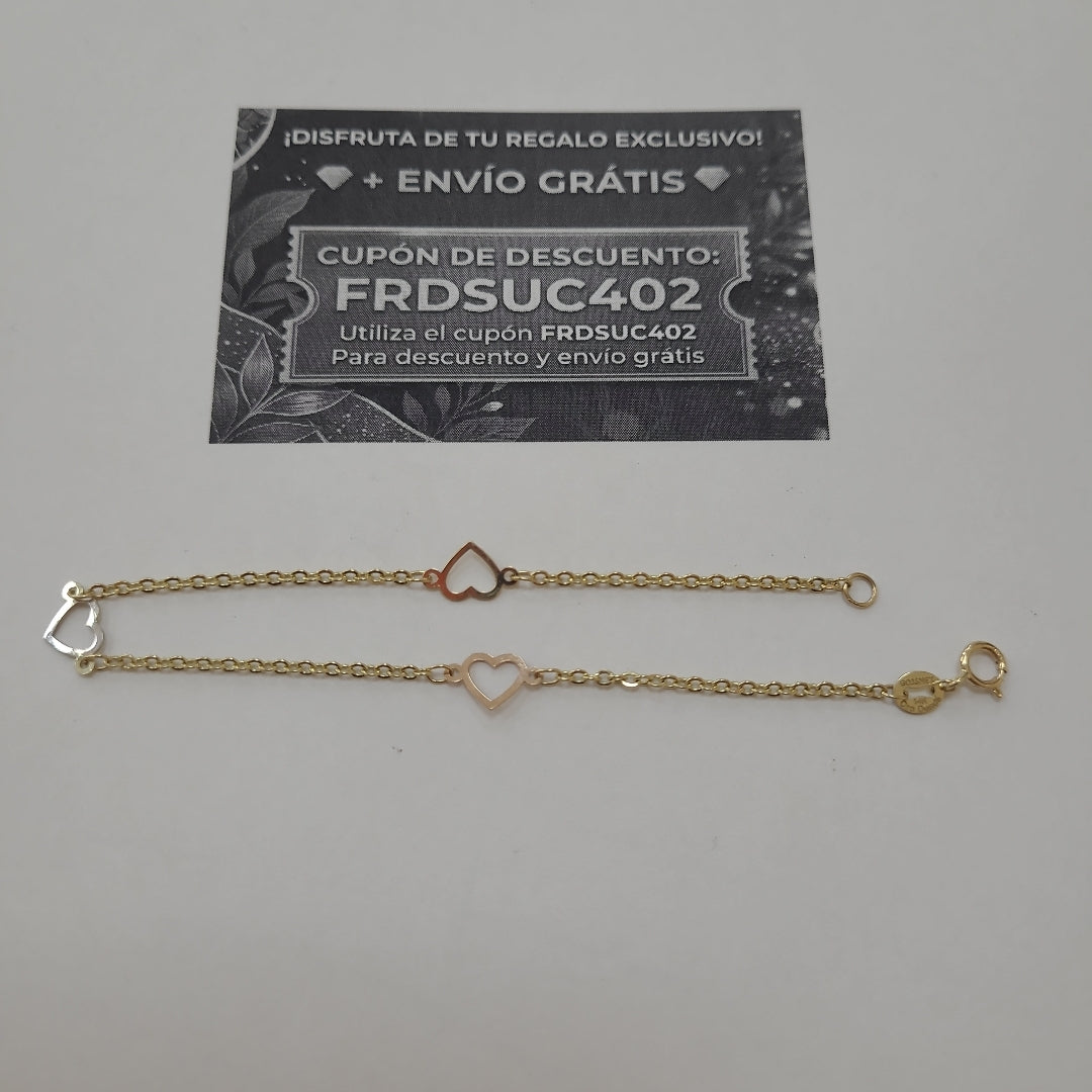 PULSERA ESPECIAL CON CORAZONES 14K 18 CM 1.2 GR (NUEVO)