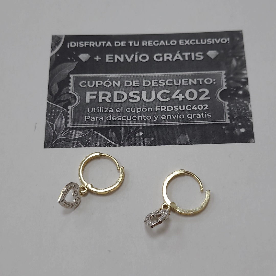 ARETES HUGGIES CON DIJE CORAZON Y CIRCONIAS 14K 2.1 GR (NUEVO)