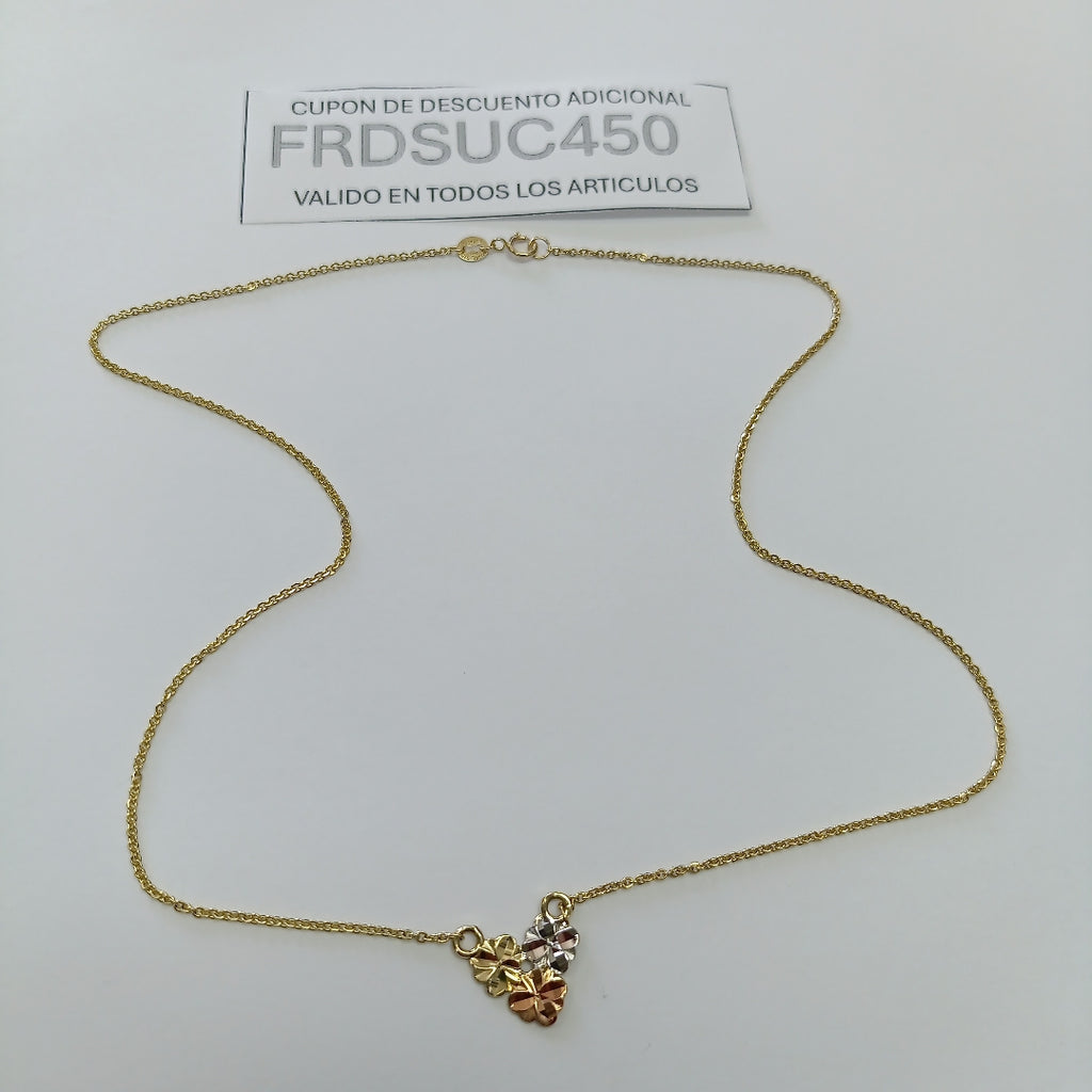 CADENA TEJIDO GARGANTILLA ESPECIAL C FLORES 14K 45 CM 3 GR (NUEVO)