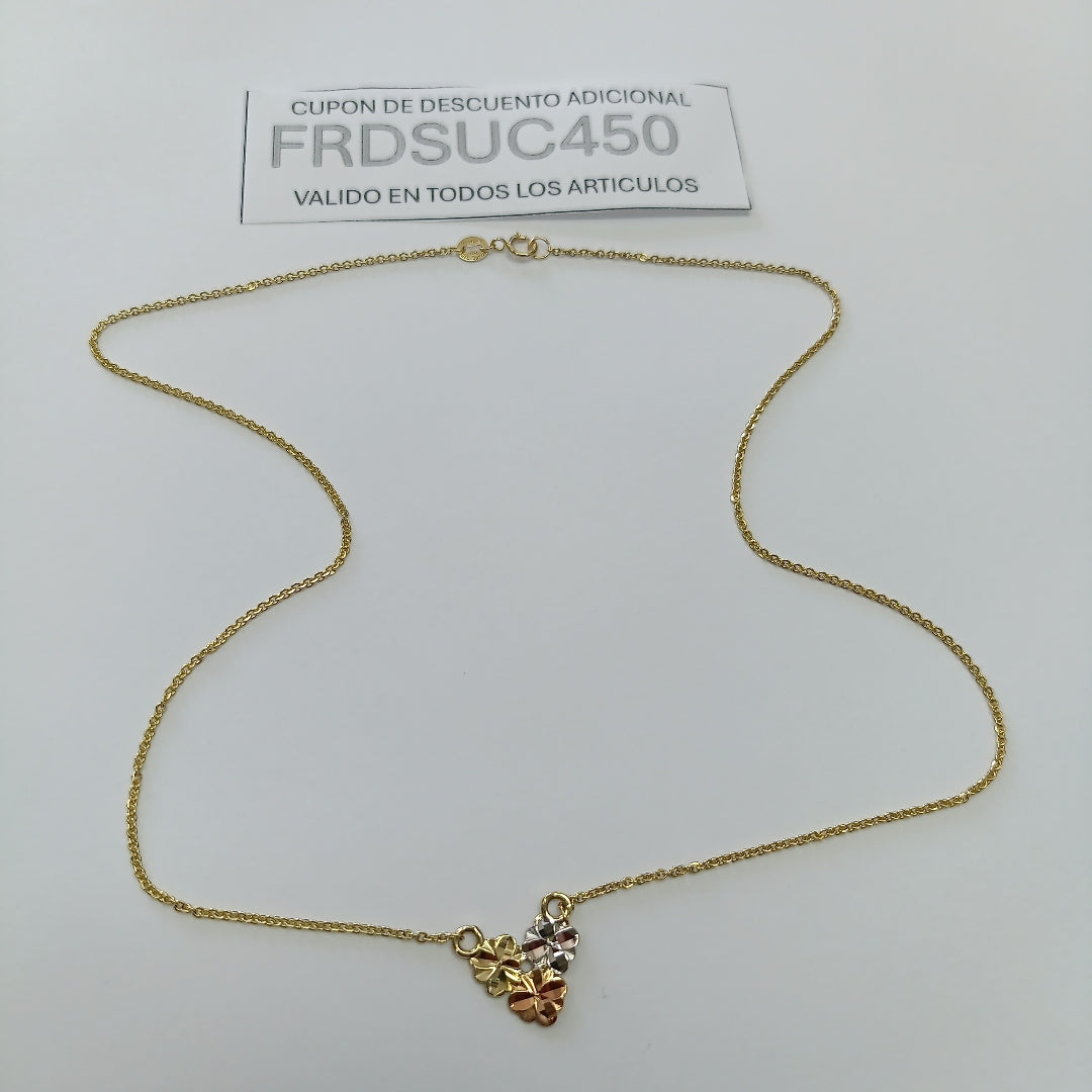 CADENA TEJIDO GARGANTILLA ESPECIAL C FLORES 14K 45 CM 3 GR (NUEVO)