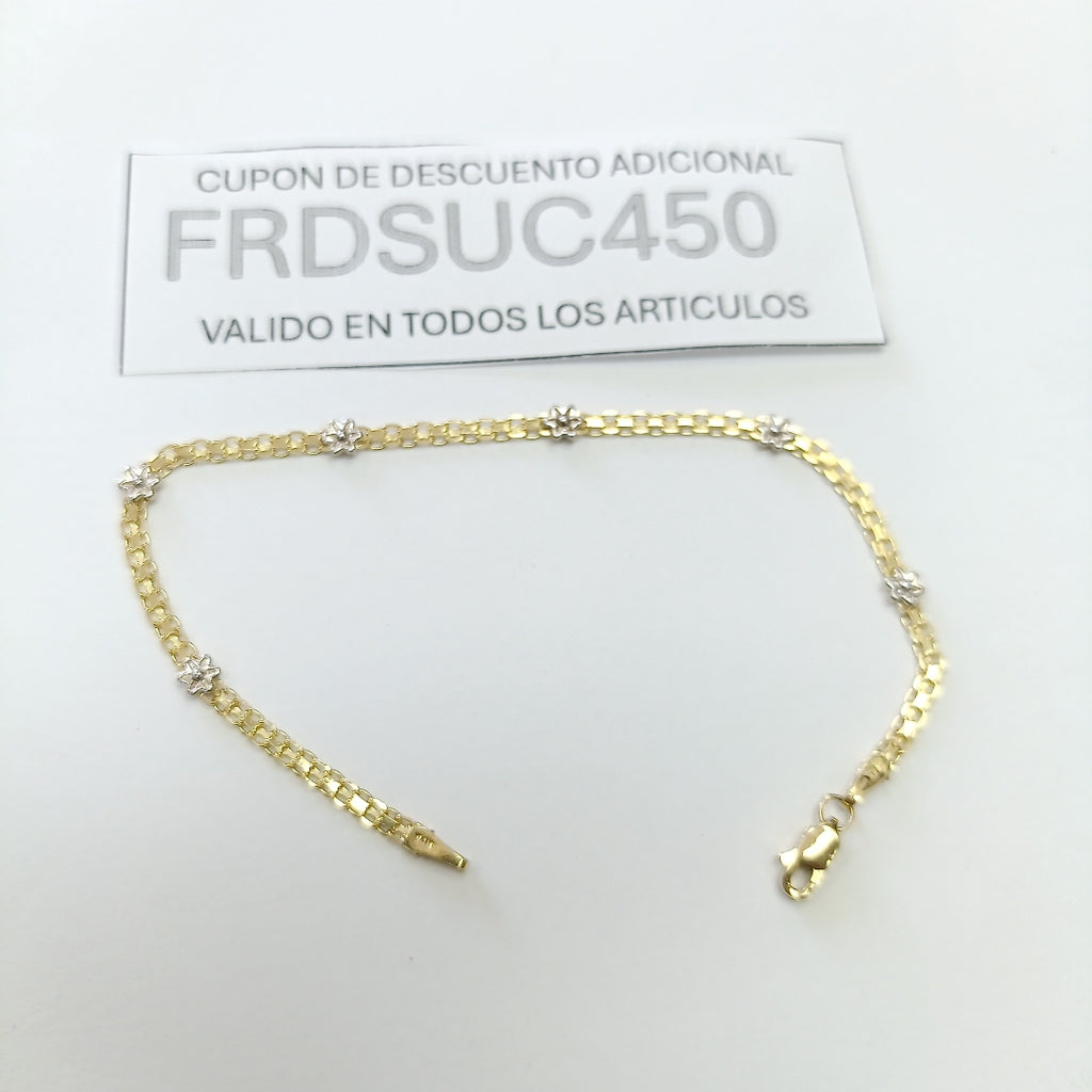 PULSERA ESPECIAL C FLORES 14K 18 CM 3 GR (NUEVO)