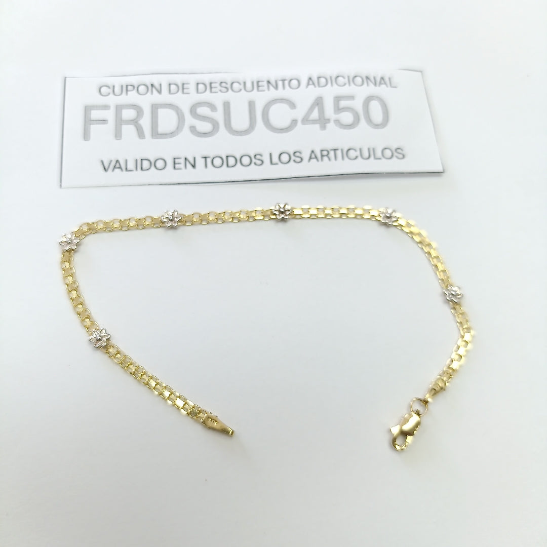 PULSERA ESPECIAL C FLORES 14K 18 CM 3 GR (NUEVO)