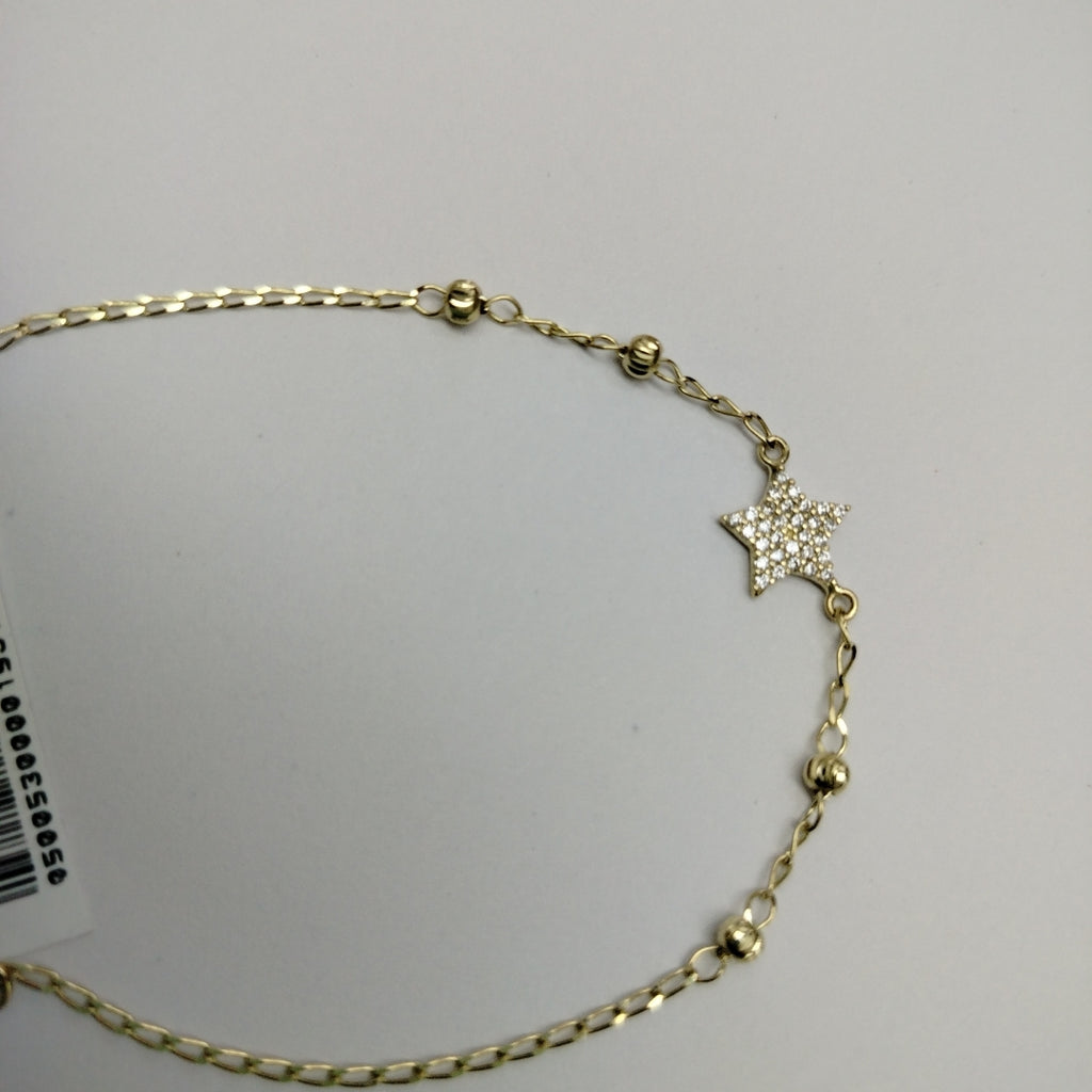 PULSERA ESPECIAL CON ESTRELLA Y CIRCONIAS 14K 18 CM 1.4 GR (NUEVO)