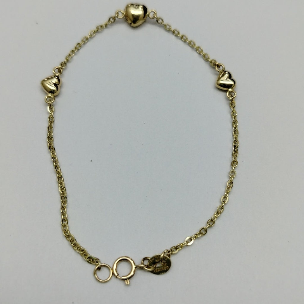 PULSERA TEJIDO ESPECIAL CON CORAZONES 14K 18 CM 1.6 GR (NUEVO)