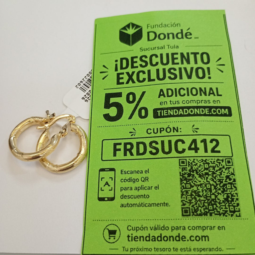 ARETES TEJIDO ARRACADAS CON DISEÑO 14K 2.6 GR (NUEVO)