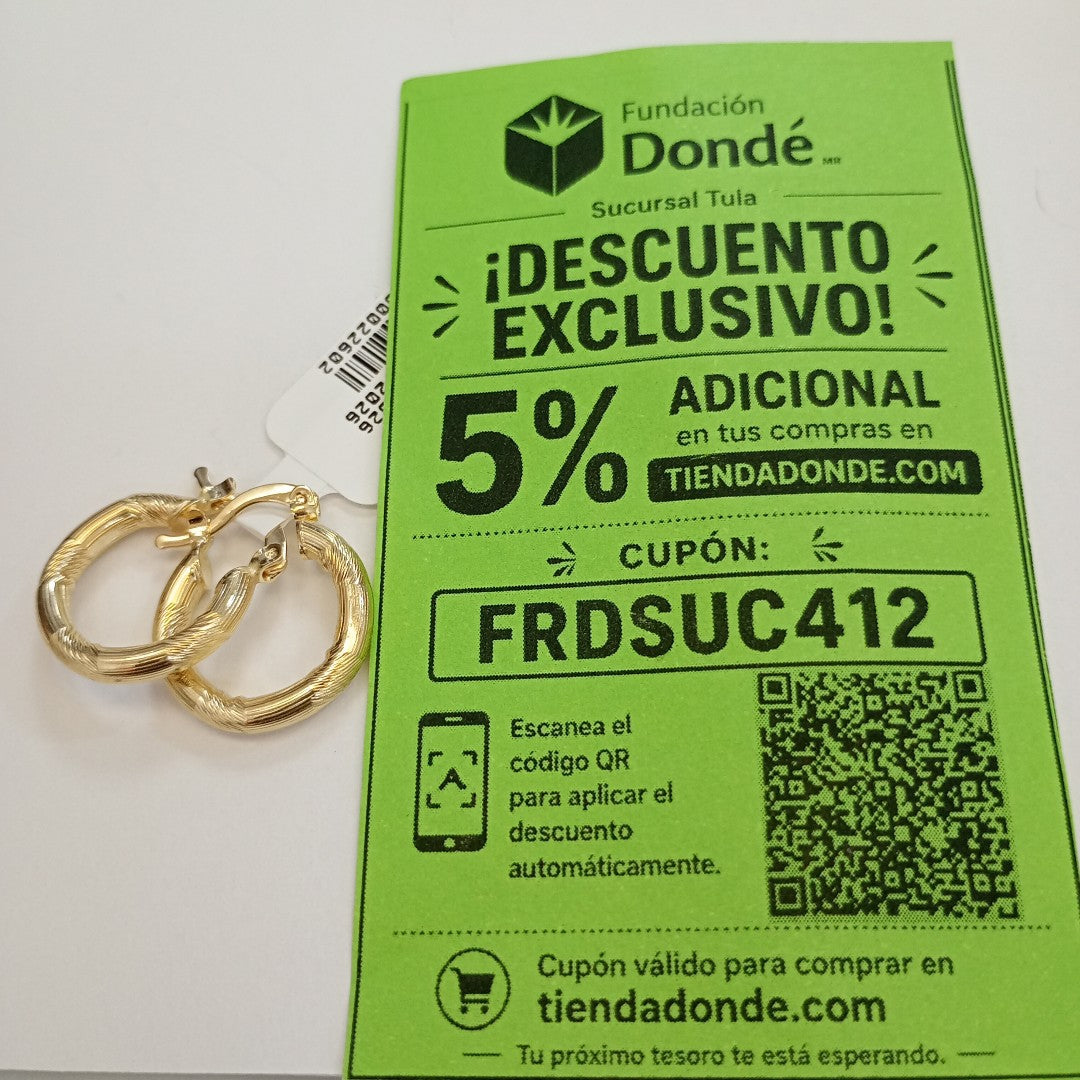 ARETES TEJIDO ARRACADAS CON DISEÑO 14K 2.6 GR (NUEVO)