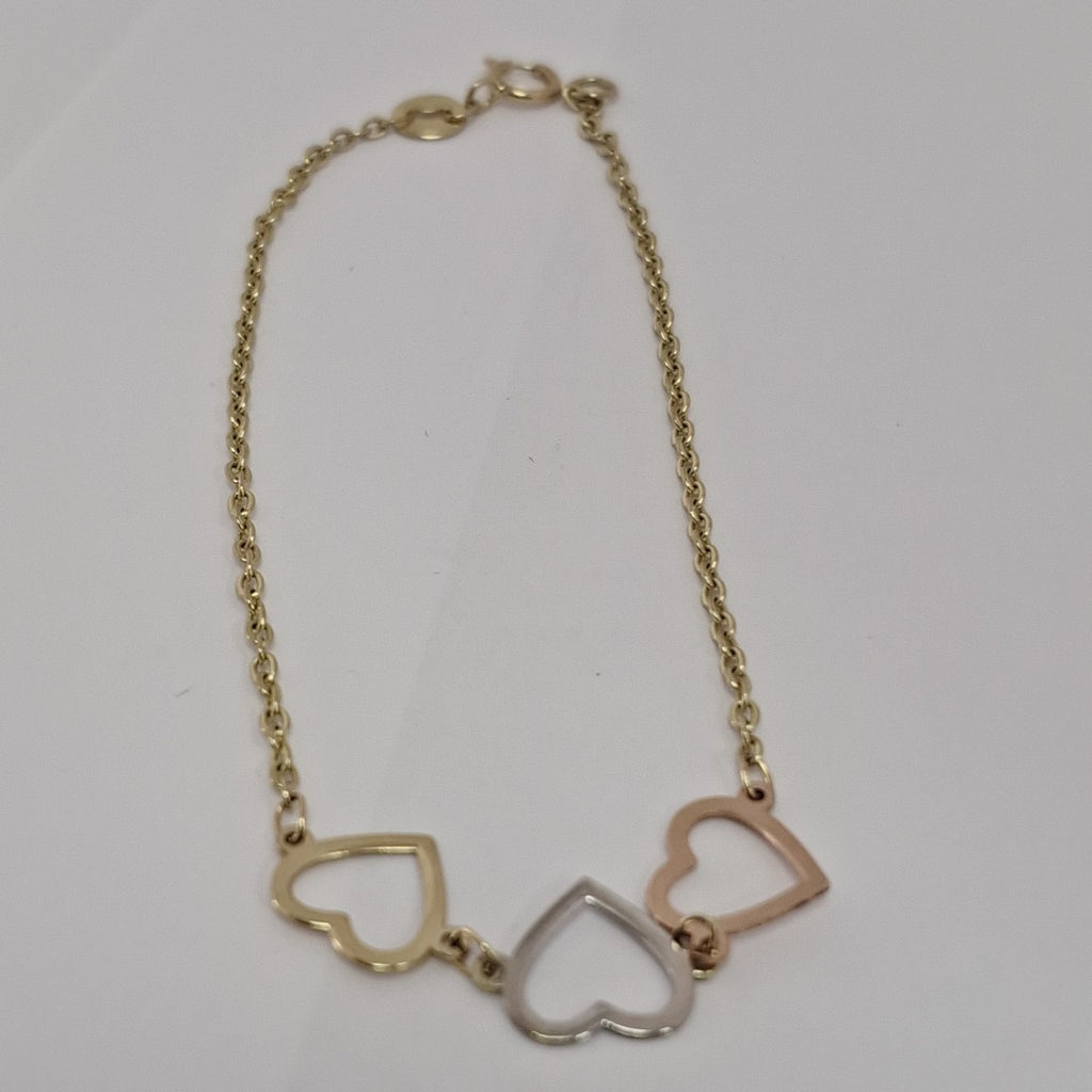 PULSERA ESPECIAL CON CORAZONES 14K 18 CM 1.4 GR (NUEVO)
