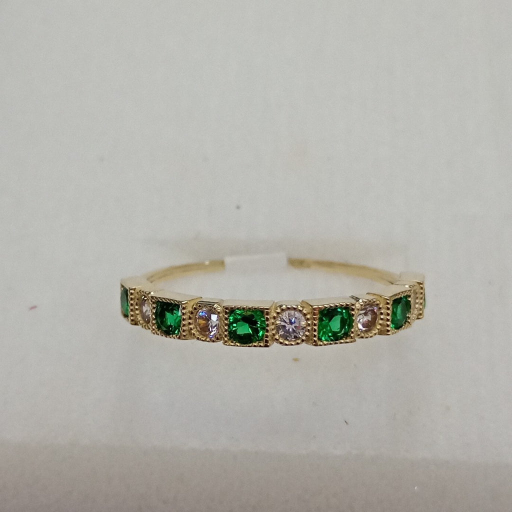 ANILLOS TEJIDO ANILLITO C CIRCONIAS Y PIEDRAS VERDES 14K 9 1.5 GR (NUEVO)