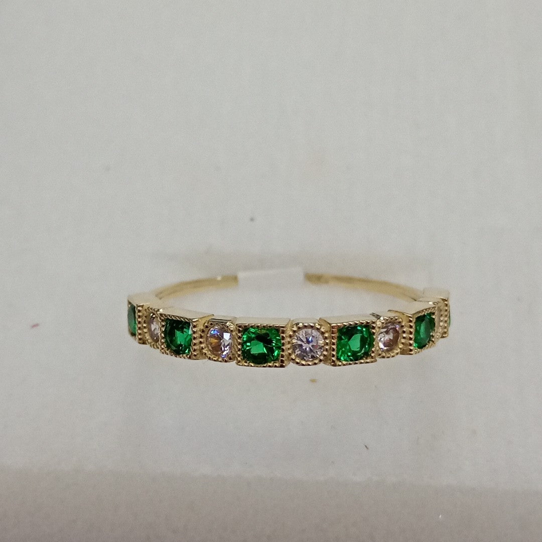 ANILLOS TEJIDO ANILLITO C CIRCONIAS Y PIEDRAS VERDES 14K 9 1.5 GR (NUEVO)