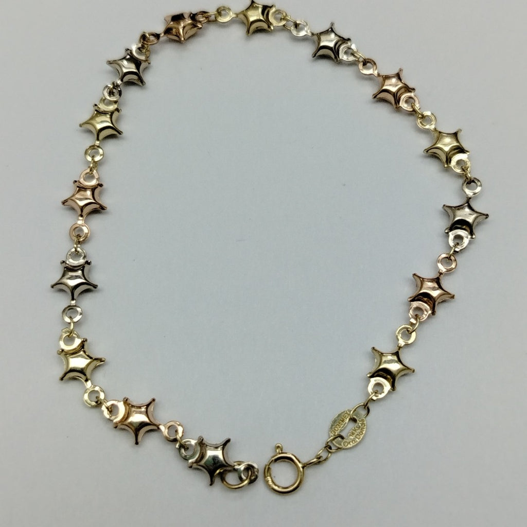 PULSERA TEJIDO ESPECIAL ESTRELLAS COMBINADAS 14K 18 CM 2.3 GR (NUEVO)