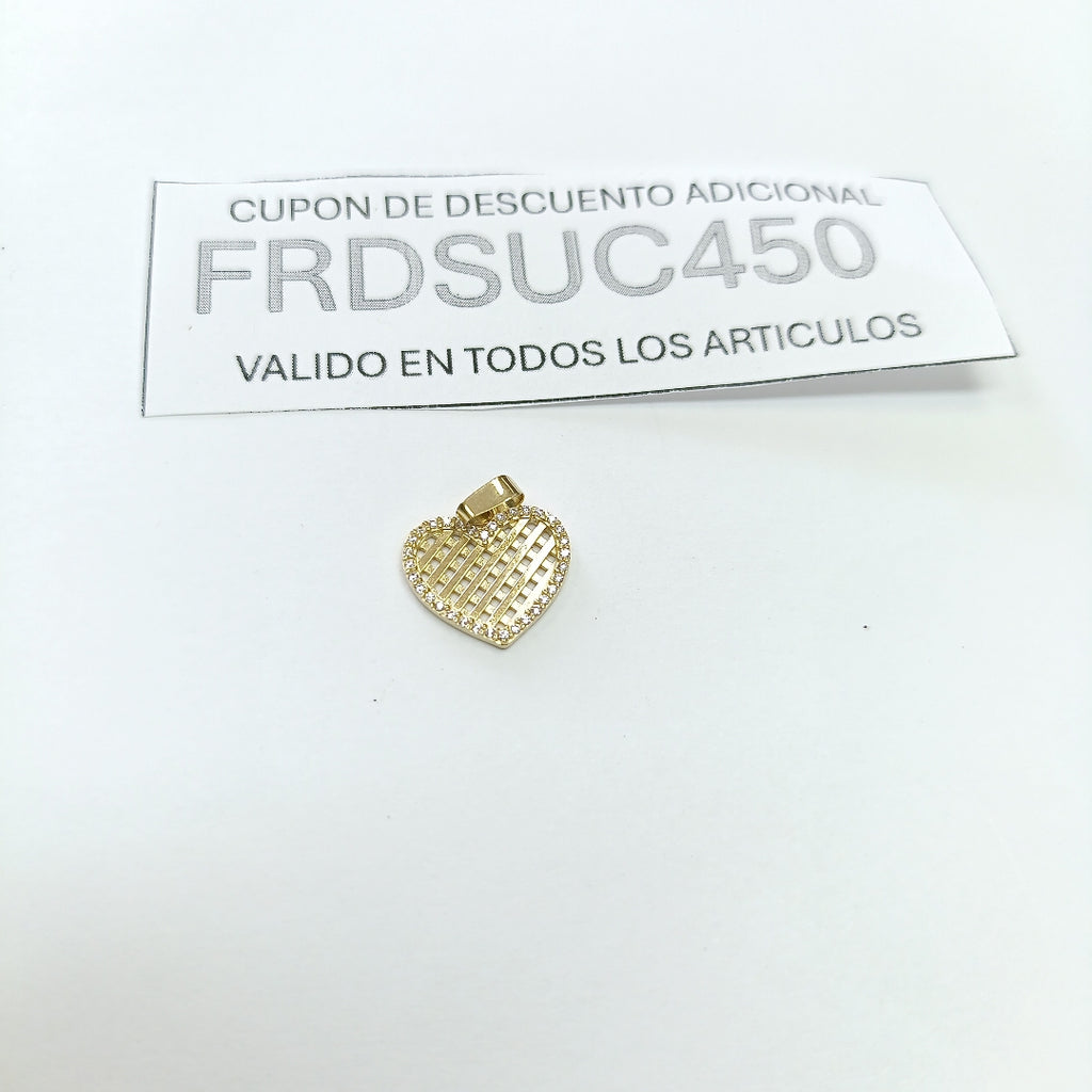 DIJE TEJIDO CORAZON CON CERCO DE CIRCONIAS 14K 1.1 GR (NUEVO)