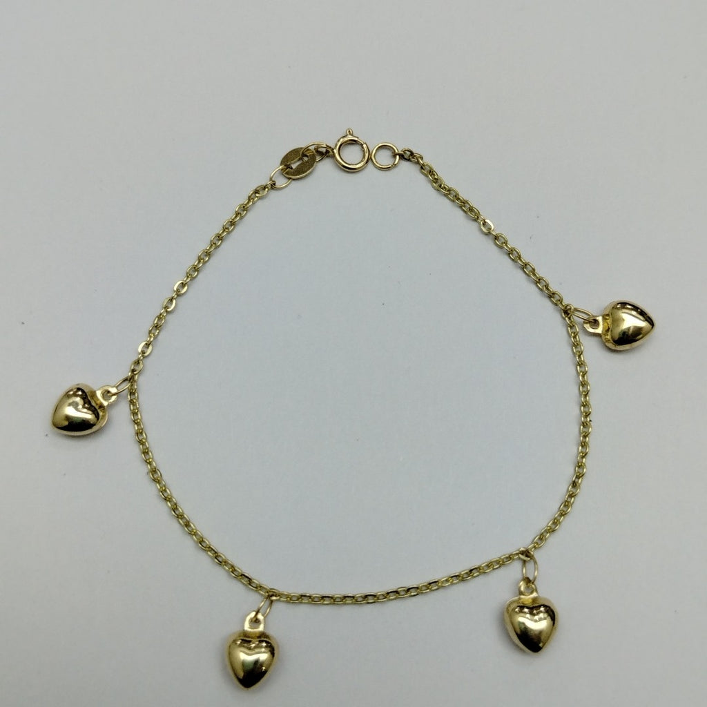 PULSERA ESP CON FIG CORAZONES 14K 18 CM 1.8 GR (NUEVO)