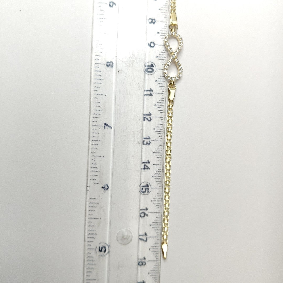 PULSERA TEJIDO ESPECIAL CON INFINITO Y CIRCONIAS 14K 18 CM 3.3 GR (NUEVO)