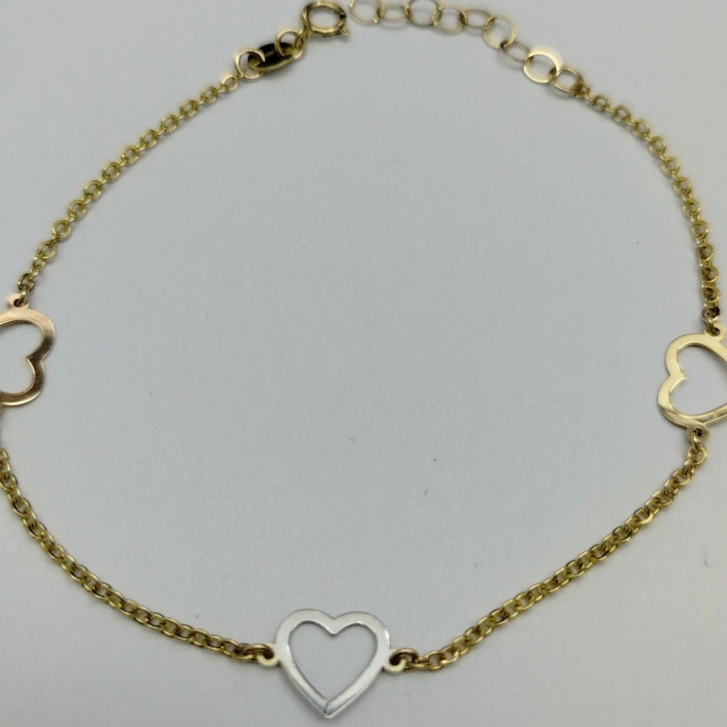 PULSERA ESPECIAL CON CORAZONES CONBINADOS 14K 18 CM 1.7 GR (NUEVO)
