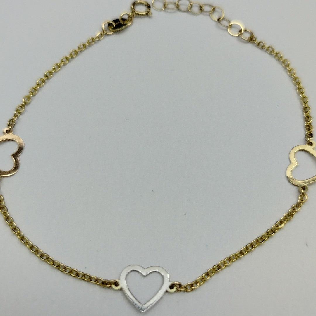 PULSERA ESPECIAL CON CORAZONES CONBINADOS 14K 18 CM 1.7 GR (NUEVO)