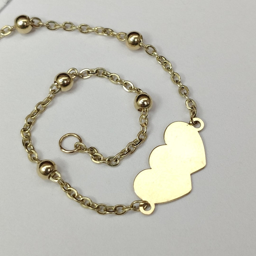PULSERA TEJIDO ESPECIAL CON DOS CORAZONES 14K 18 CM 1.7 GR (NUEVO)