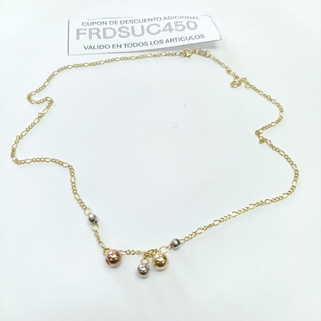 CADENA GARGANTILLA 3X1 CON ESFERAS COMBINADAS 14K 45 CM 3.1 GR (NUEVO)