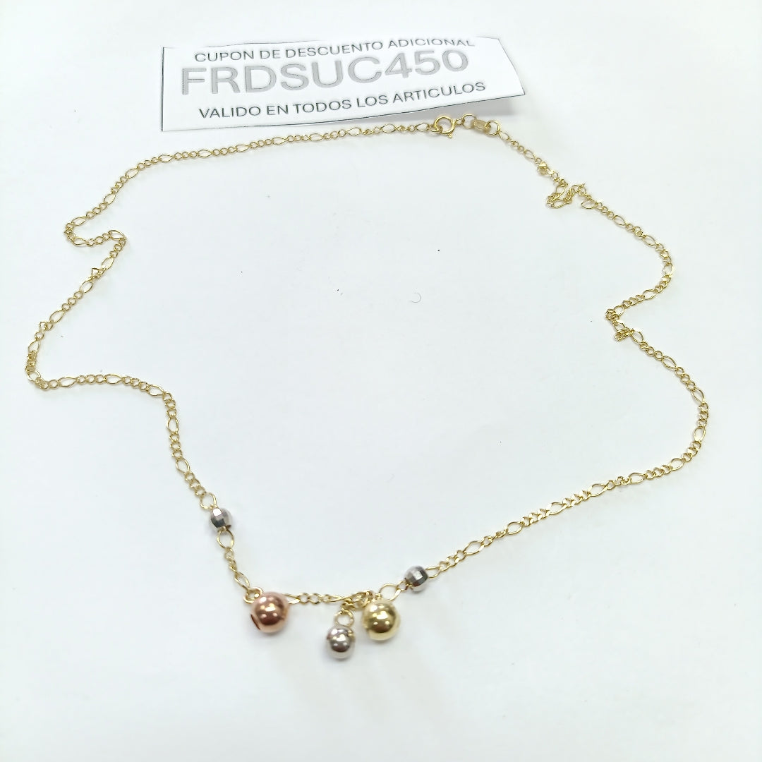 CADENA GARGANTILLA 3X1 CON ESFERAS COMBINADAS 14K 45 CM 3.1 GR (NUEVO)