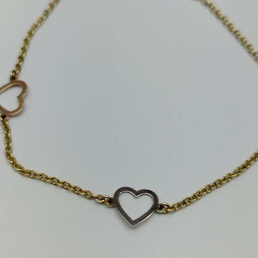 PULSERA ESPECIAL CON CORAZONES CONBINADOS 14K 18 CM 1.6 GR (NUEVO)