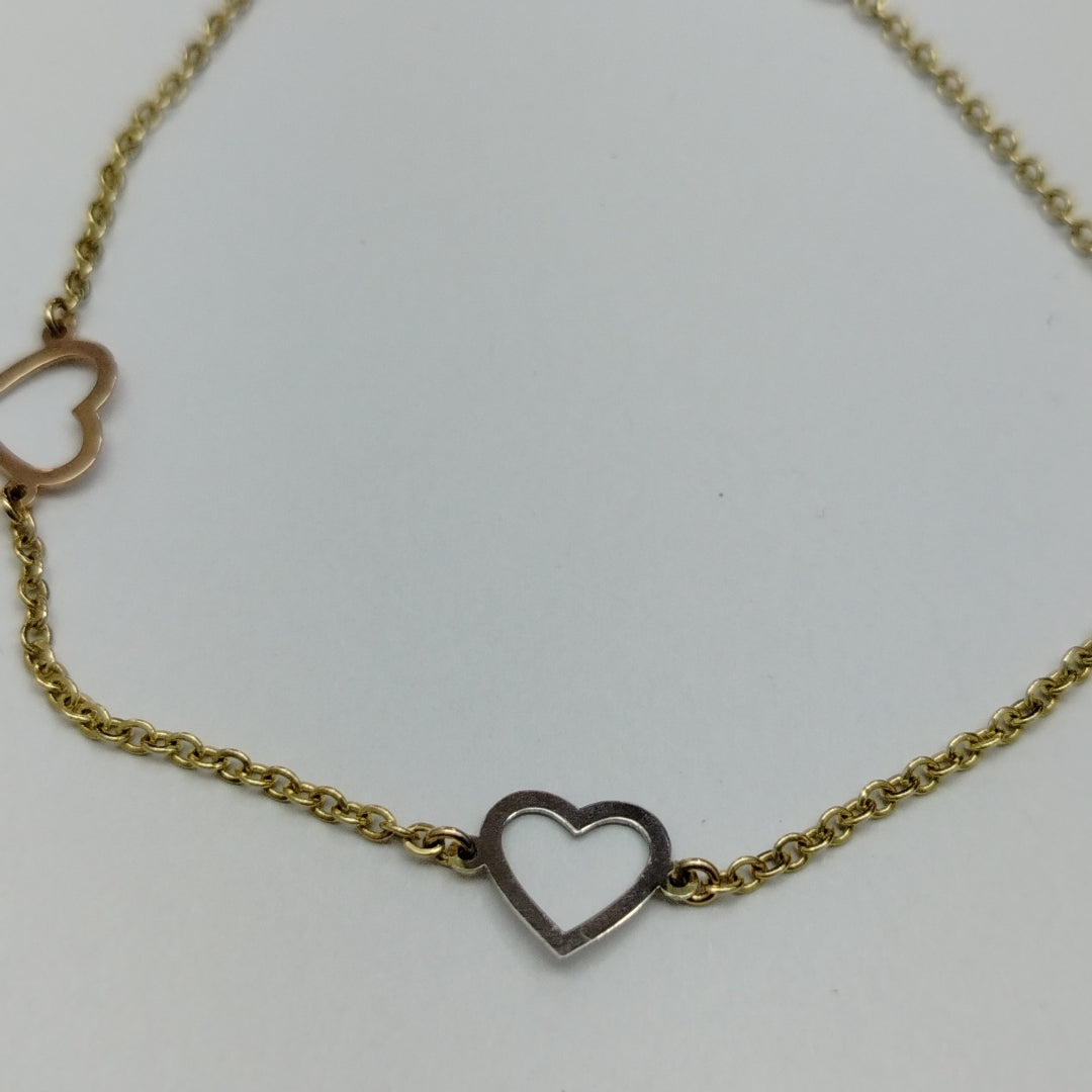 PULSERA ESPECIAL CON CORAZONES CONBINADOS 14K 18 CM 1.6 GR (NUEVO)
