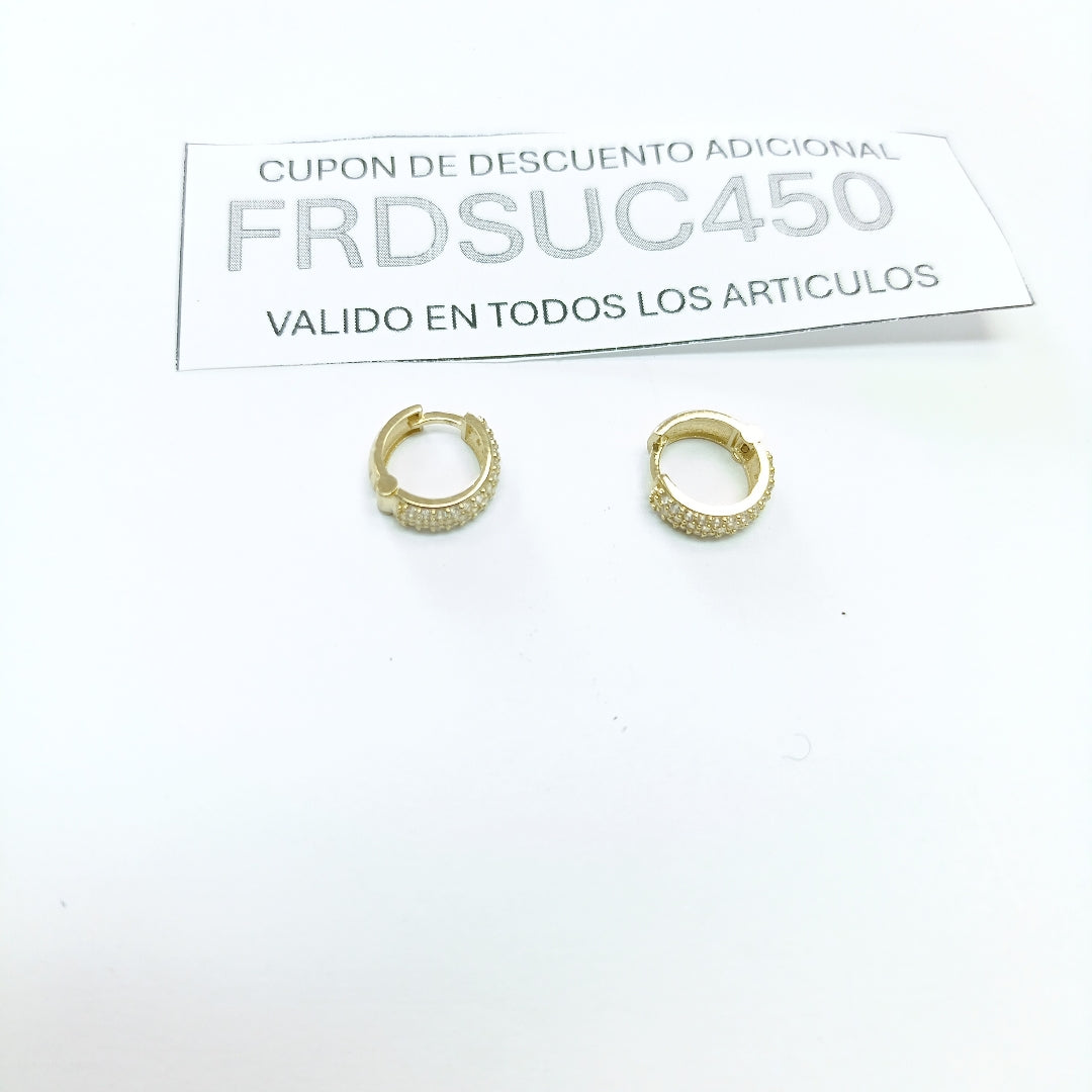 ARETES HUGGIE CON CIRCONIAS 14K 2 GR (NUEVO)