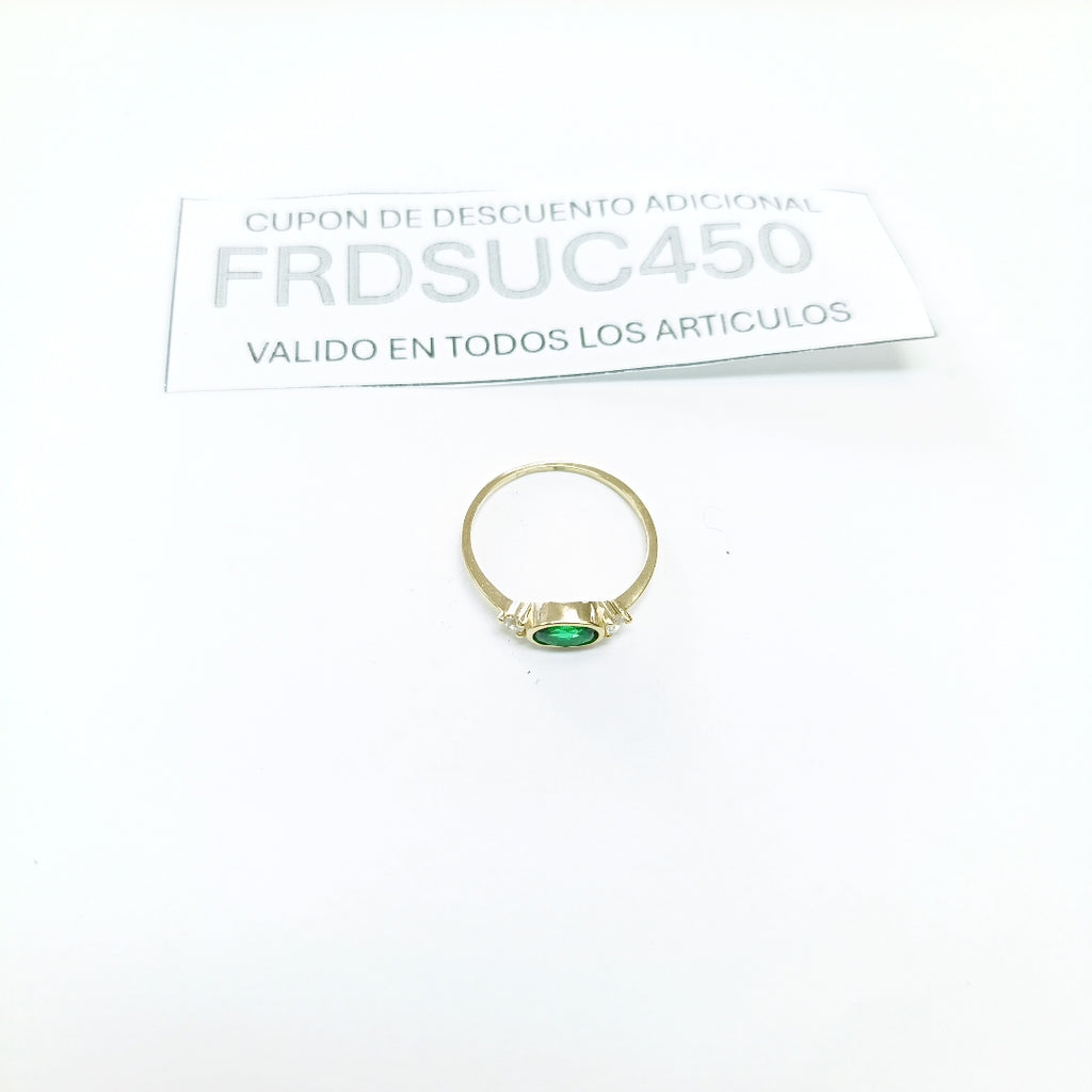 ANILLOS TEJIDO ANILLITO C CIRCONIAS Y PIEDRA VERDE 14K 7 1.1 GR (NUEVO)